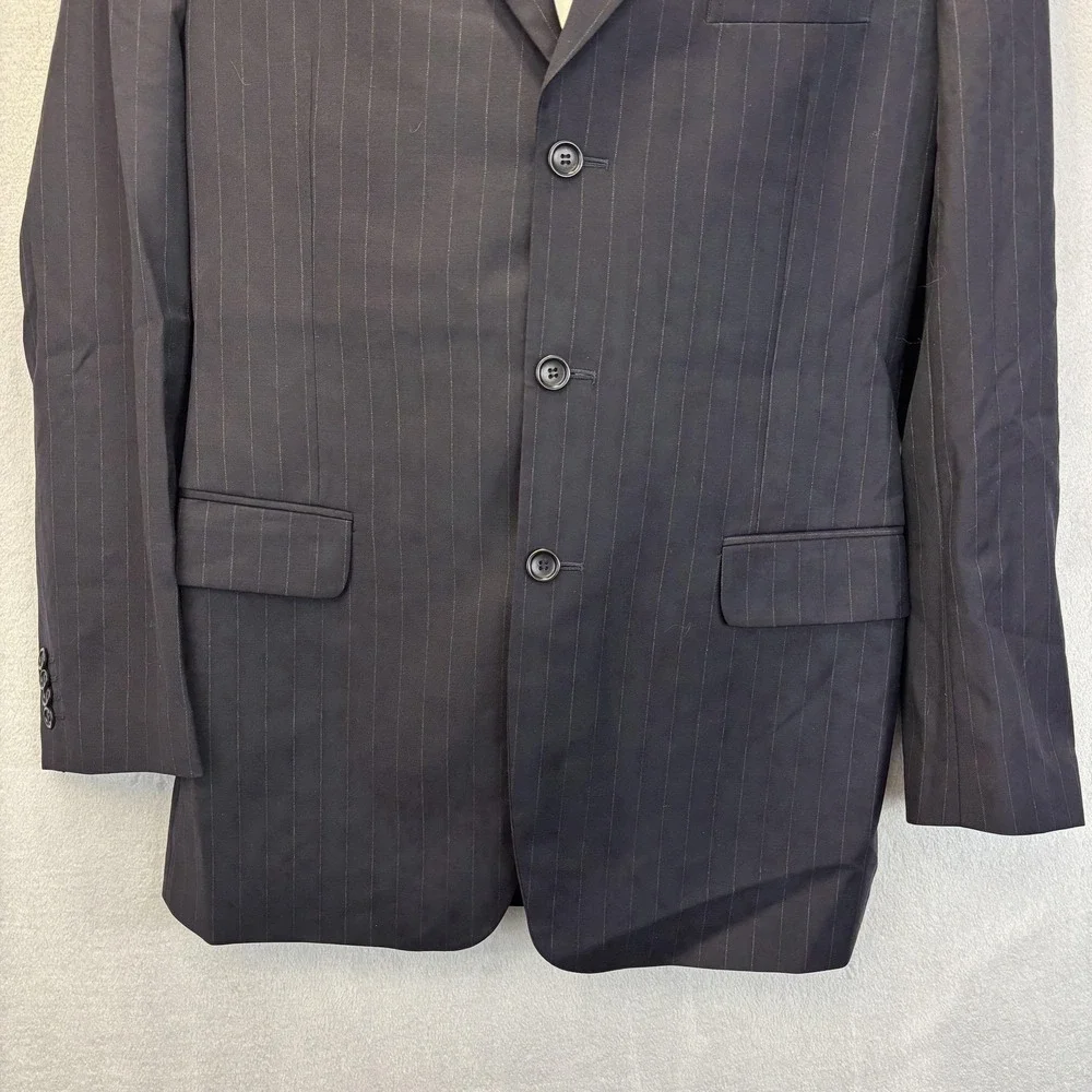 Vintage Gianni Manzoni‎ Italy 140s Wool Pinstripe Suit Jacket Mens 42L Black EUC